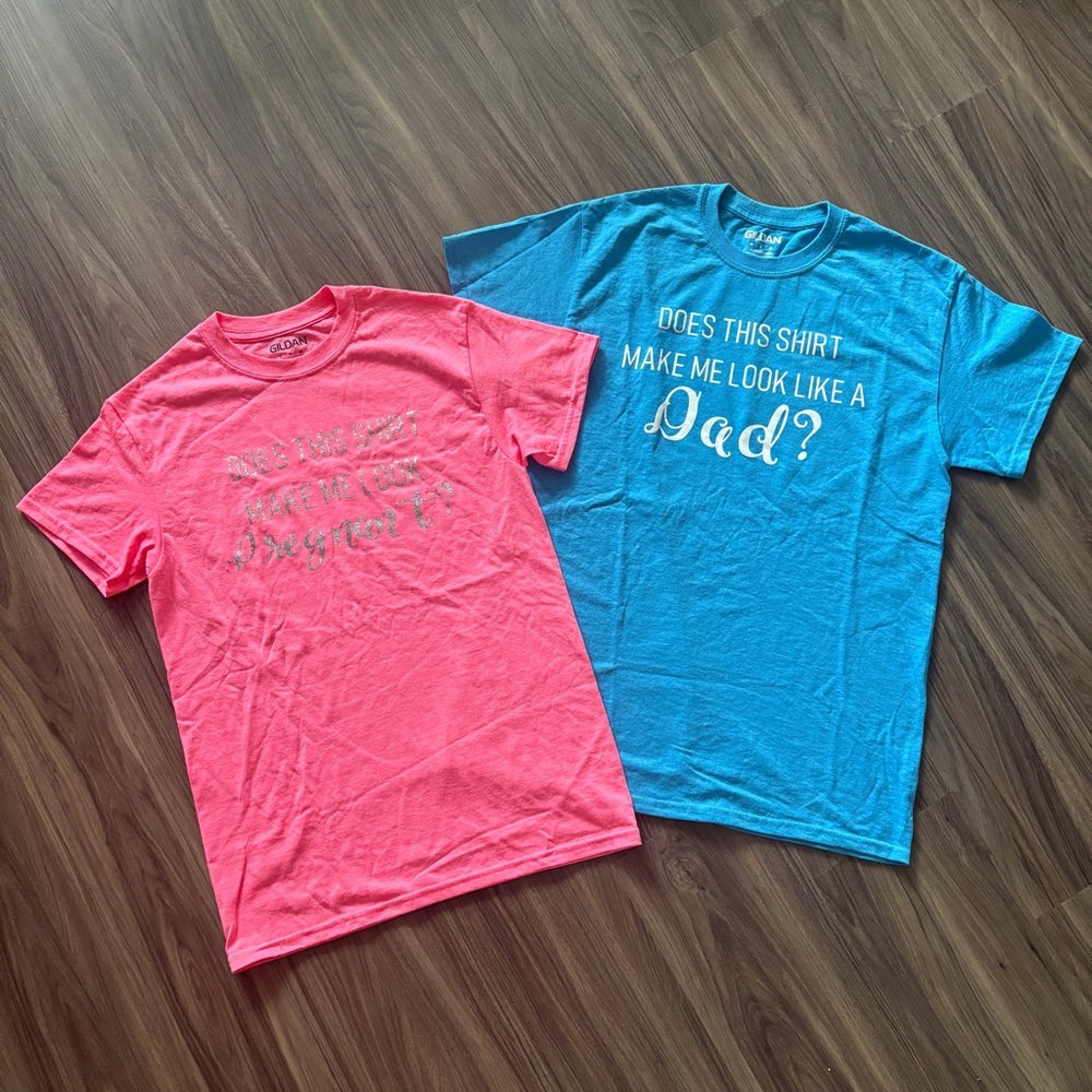 Pregnancy Announcement Gender Reveal Baby Shower Couple Tees Gift Set